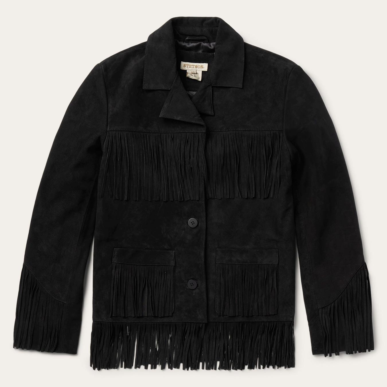 Women Fringe Jackets | Stetson Fringe Suede Jacket Black