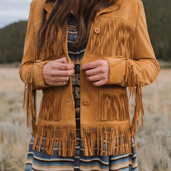 Women Jackets | Stetson Fringe Suede Jacket Tan