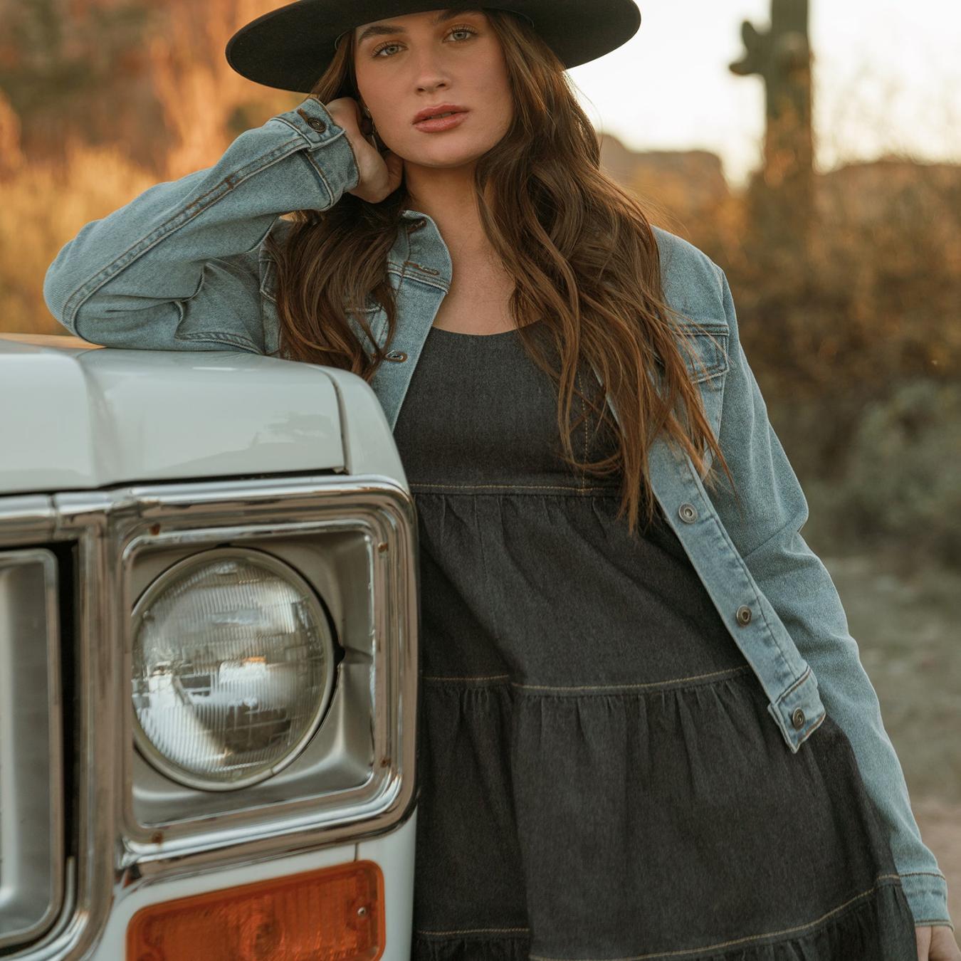 Women Mini | Stetson Dark Denim Dress With Contrast Top Stitching Blue