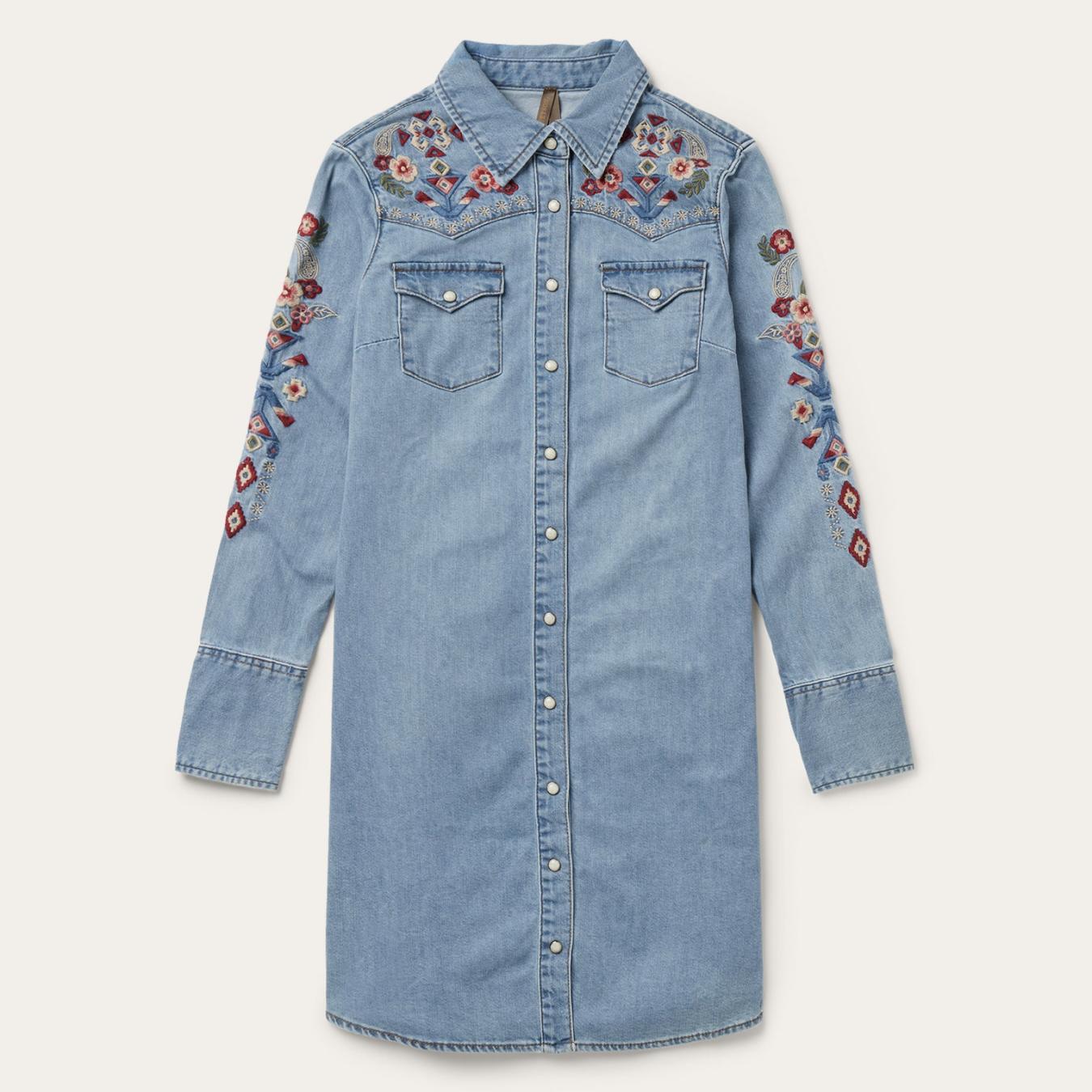 Women Mini | Stetson Embroidered Denim Shirt Dress Blue