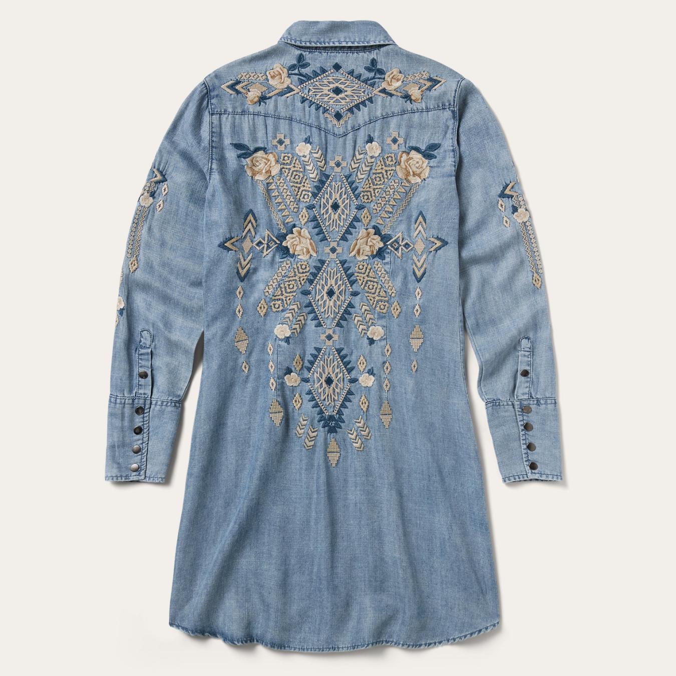 Women Mini | Stetson Embroidered Denim Twill Shirt Dress Blue