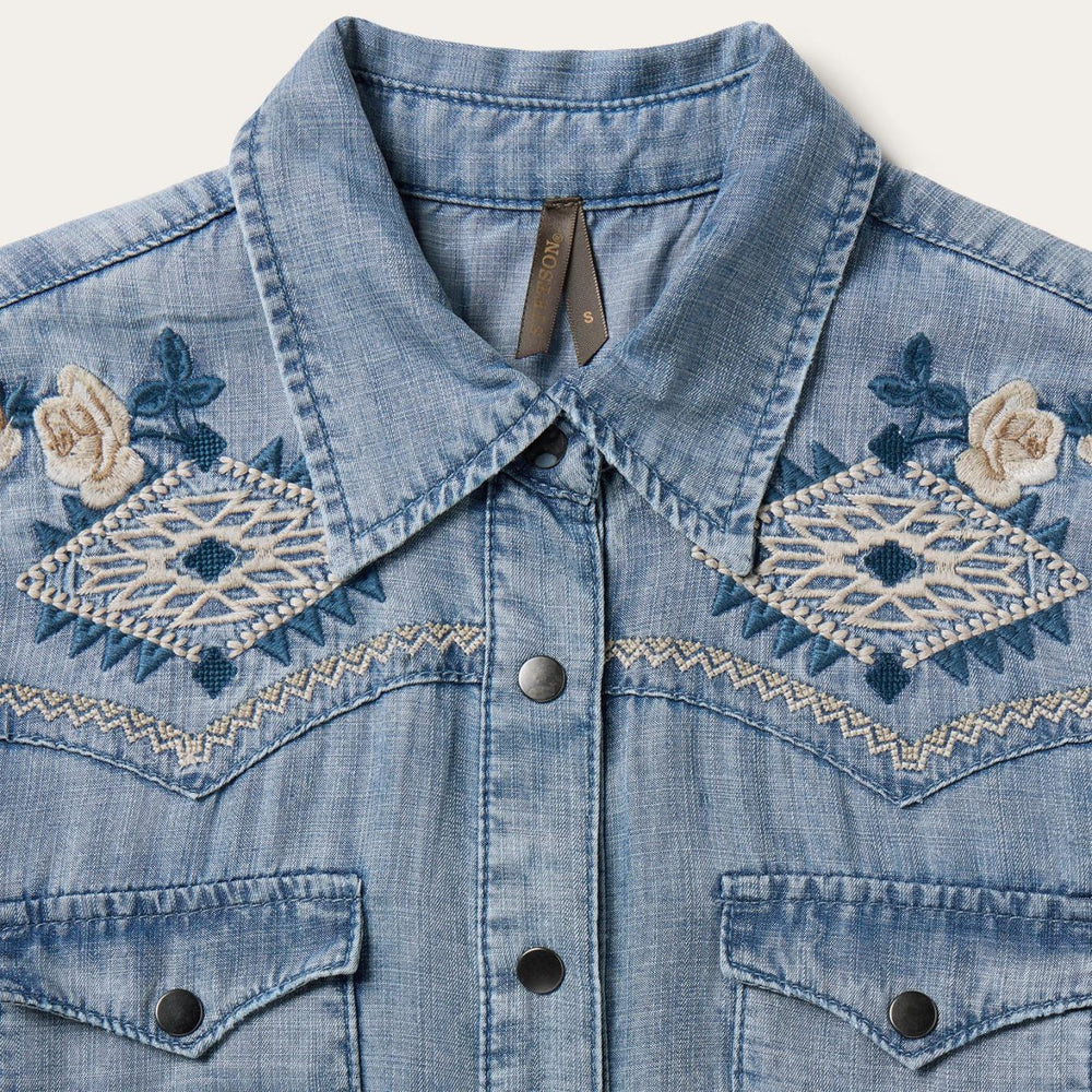 Women Mini | Stetson Embroidered Denim Twill Shirt Dress Blue