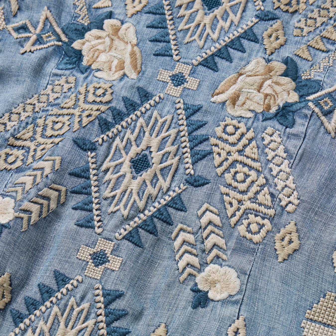 Women Mini | Stetson Embroidered Denim Twill Shirt Dress Blue