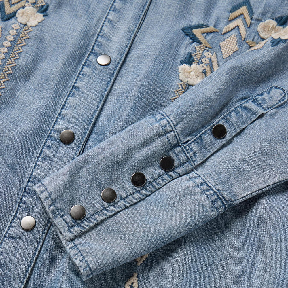 Women Mini | Stetson Embroidered Denim Twill Shirt Dress Blue