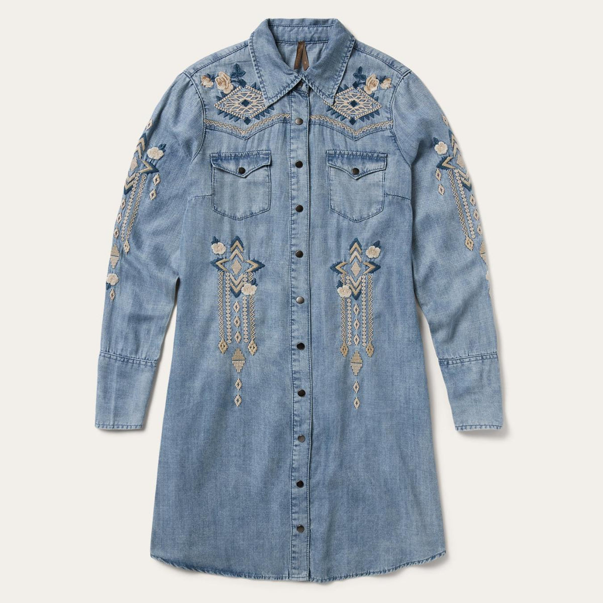 Women Mini | Stetson Embroidered Denim Twill Shirt Dress Blue