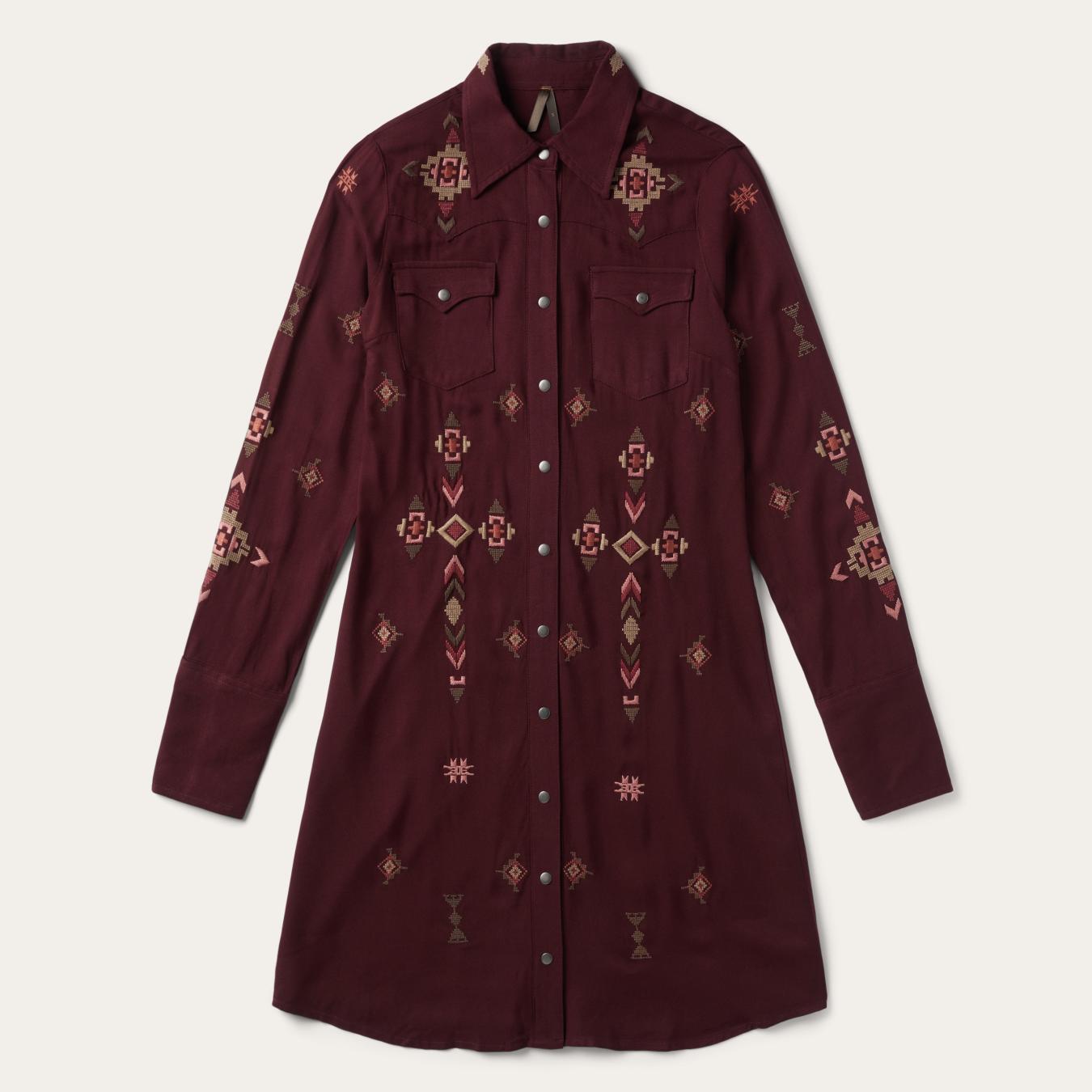 Women Mini | Stetson Embroidered Shirt Dress Wine