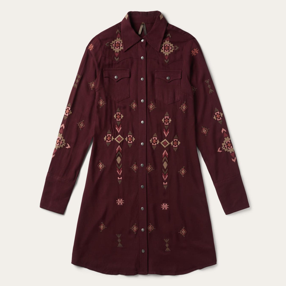 Women Mini | Stetson Embroidered Shirt Dress Wine