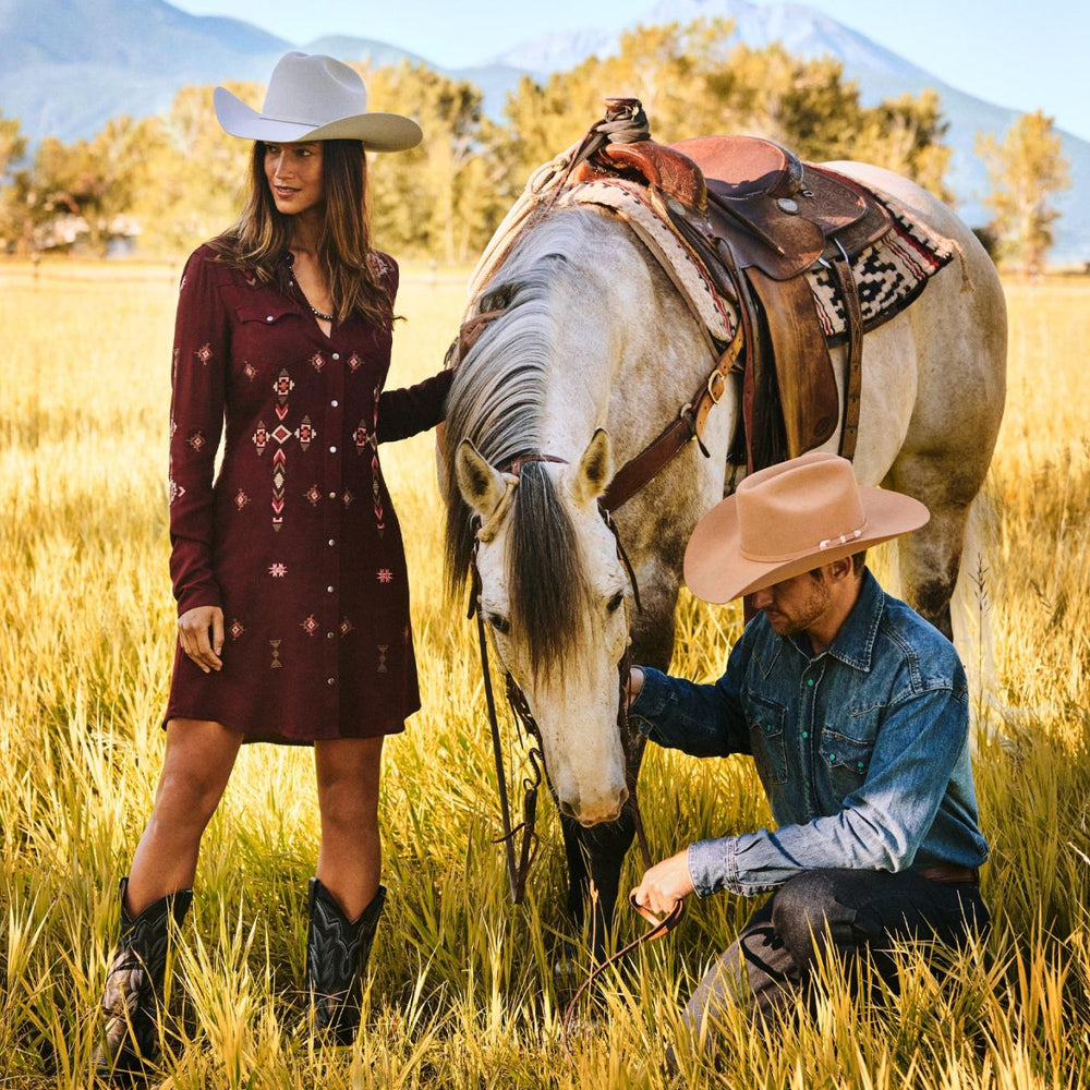 Women Mini | Stetson Embroidered Shirt Dress Wine