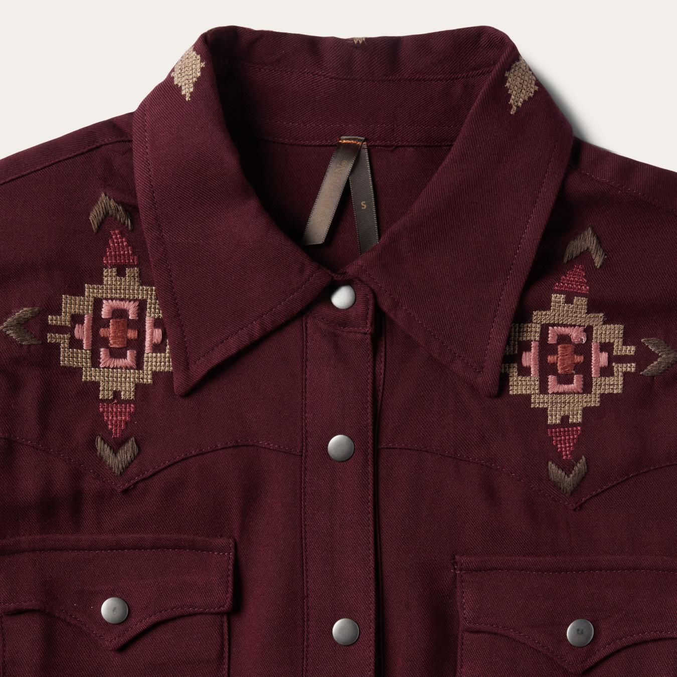 Women Mini | Stetson Embroidered Shirt Dress Wine