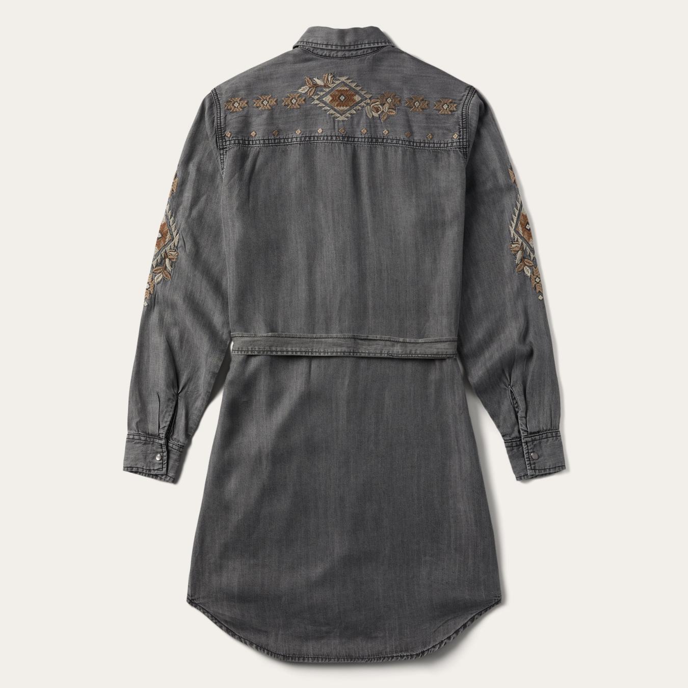 Women Mini | Stetson Embroidered Snap Front Shirt Dress Black