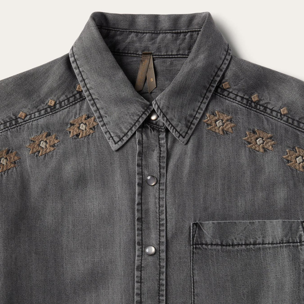 Women Mini | Stetson Embroidered Snap Front Shirt Dress Black