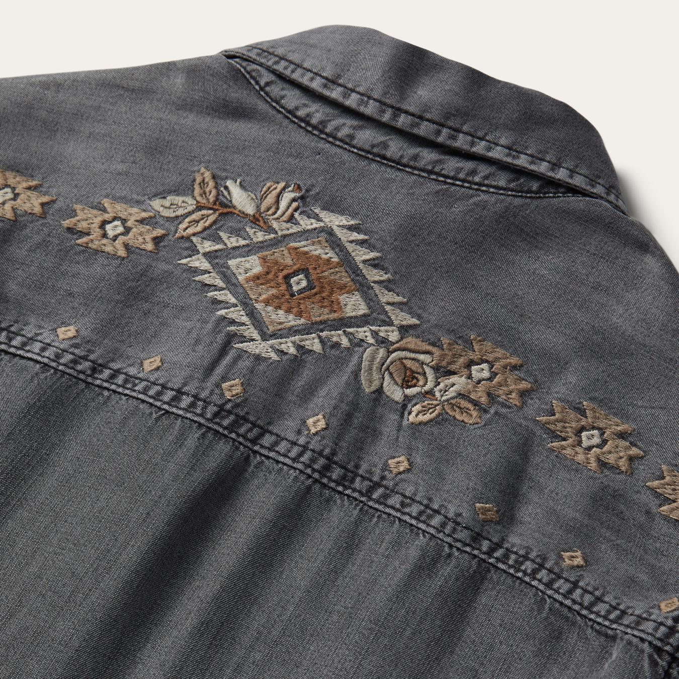 Women Mini | Stetson Embroidered Snap Front Shirt Dress Black