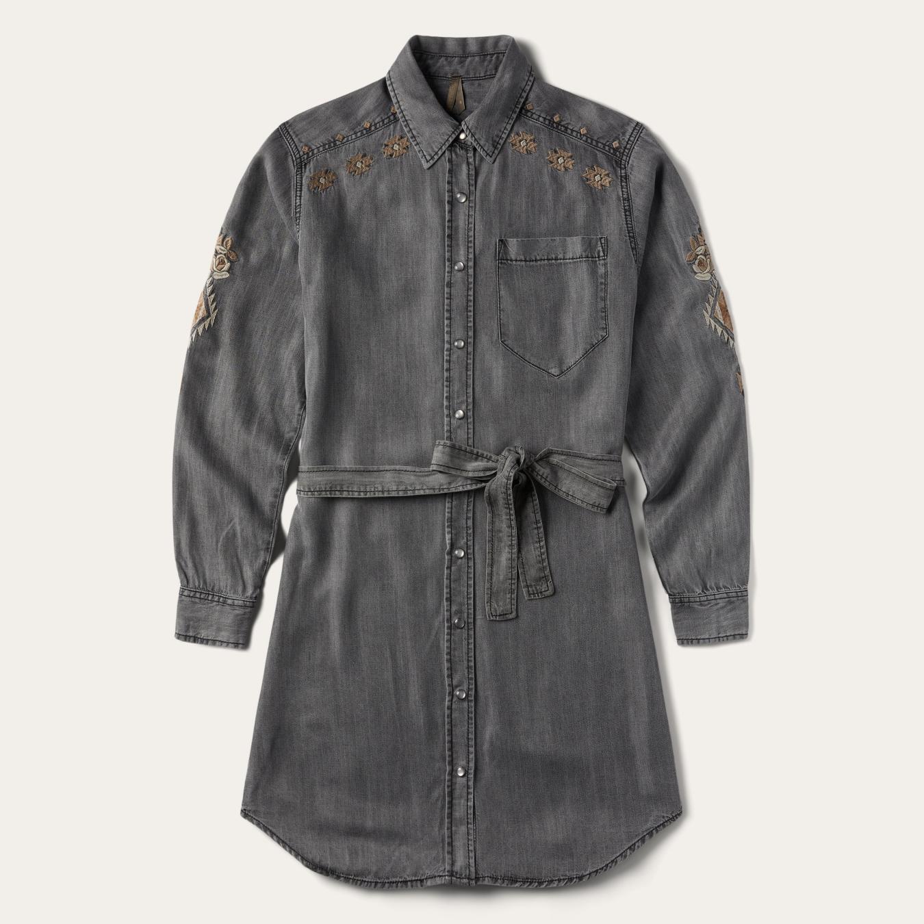 Women Mini | Stetson Embroidered Snap Front Shirt Dress Black