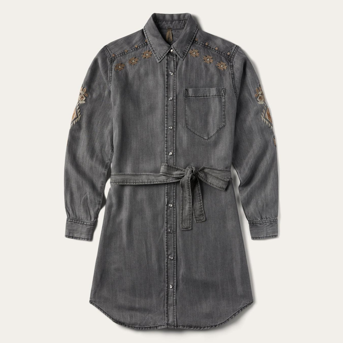 Women Mini | Stetson Embroidered Snap Front Shirt Dress Black