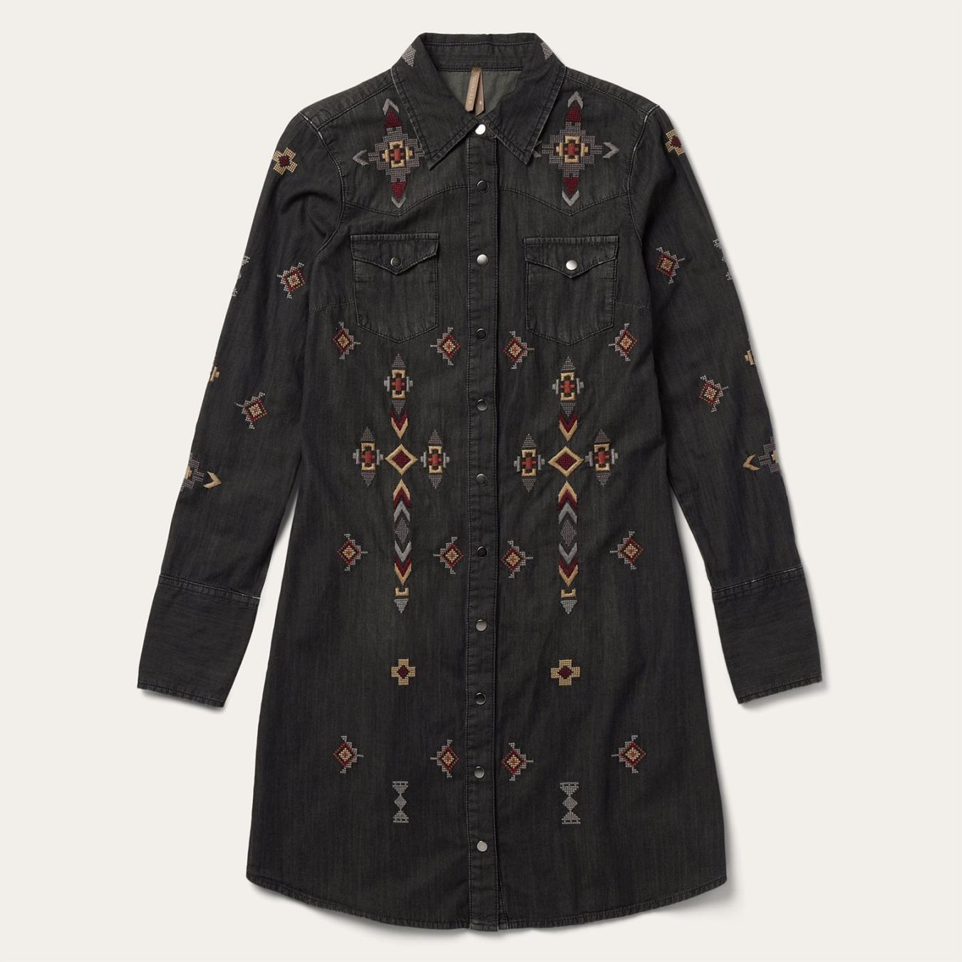 Women Shirt Dresses | Stetson Embroidered Black Denim Shirt Dress Black