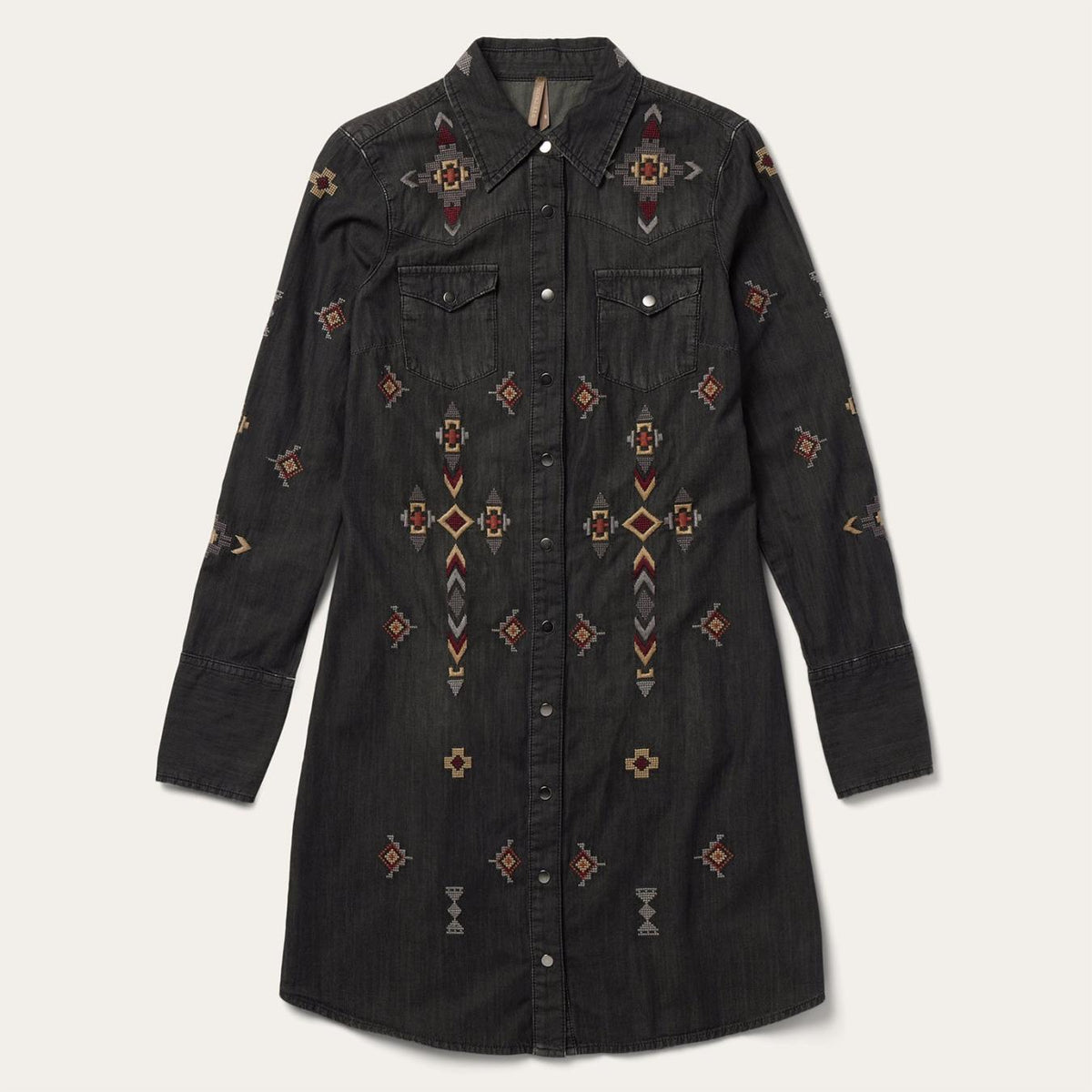 Women Shirt Dresses | Stetson Embroidered Black Denim Shirt Dress Black