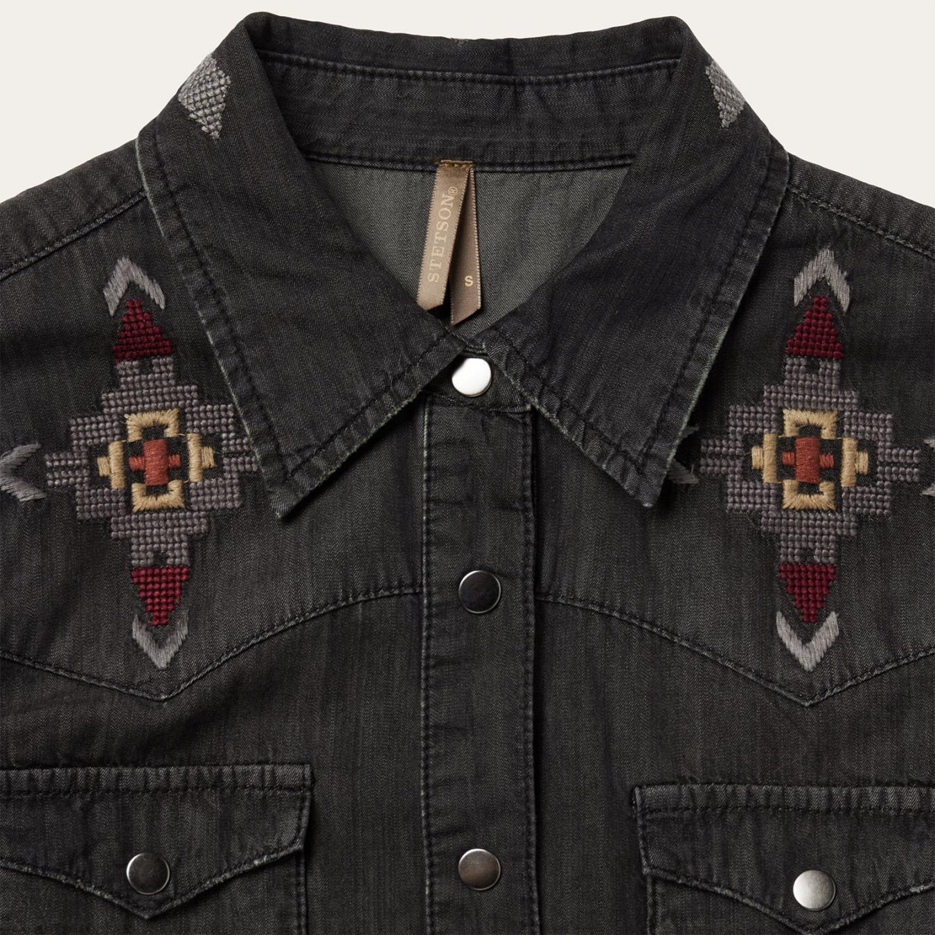 Women Shirt Dresses | Stetson Embroidered Black Denim Shirt Dress Black