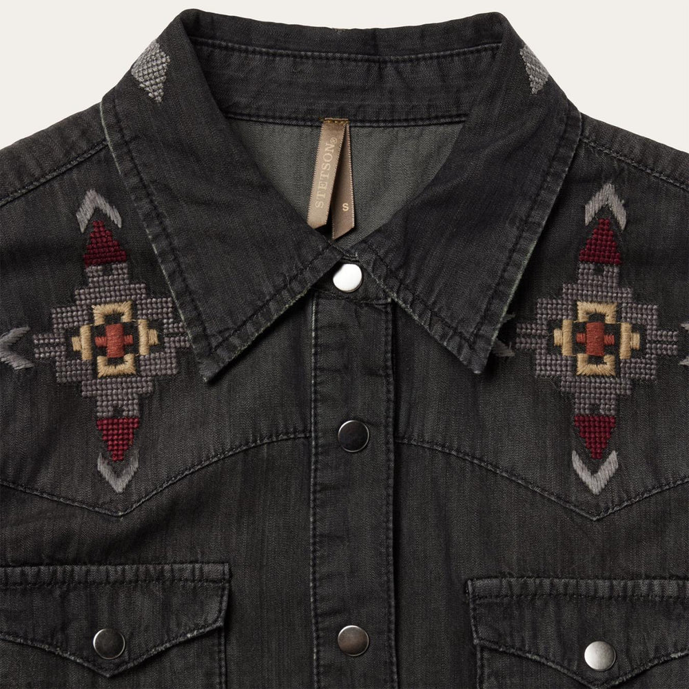 Women Shirt Dresses | Stetson Embroidered Black Denim Shirt Dress Black