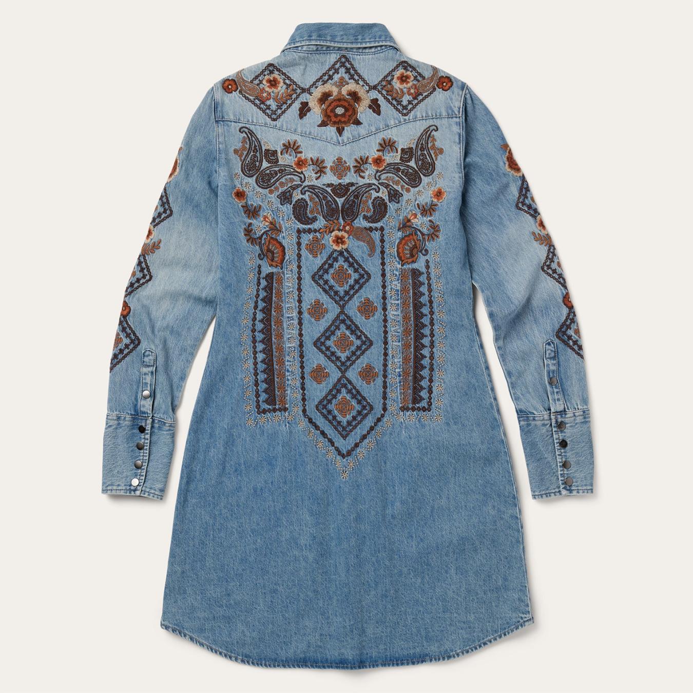 Women Shirt Dresses | Stetson Floral Embroidered Denim Shirt Dress Blue