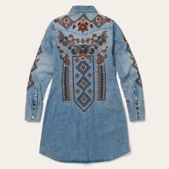 Women Shirt Dresses | Stetson Floral Embroidered Denim Shirt Dress Blue