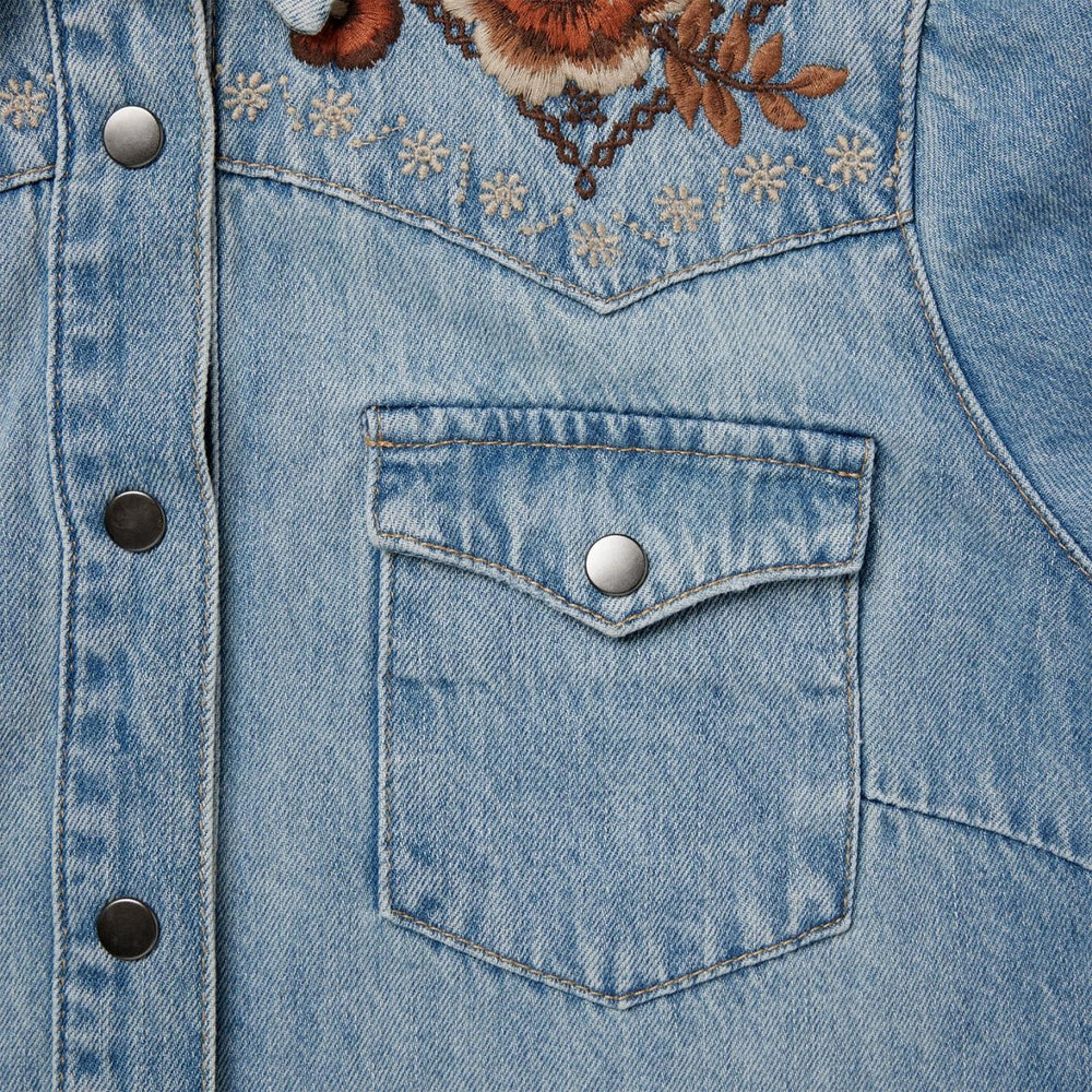 Women Shirt Dresses | Stetson Floral Embroidered Denim Shirt Dress Blue