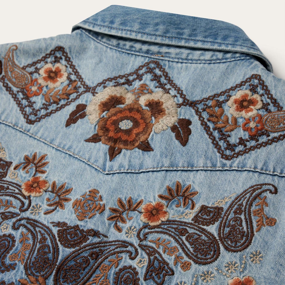 Women Shirt Dresses | Stetson Floral Embroidered Denim Shirt Dress Blue