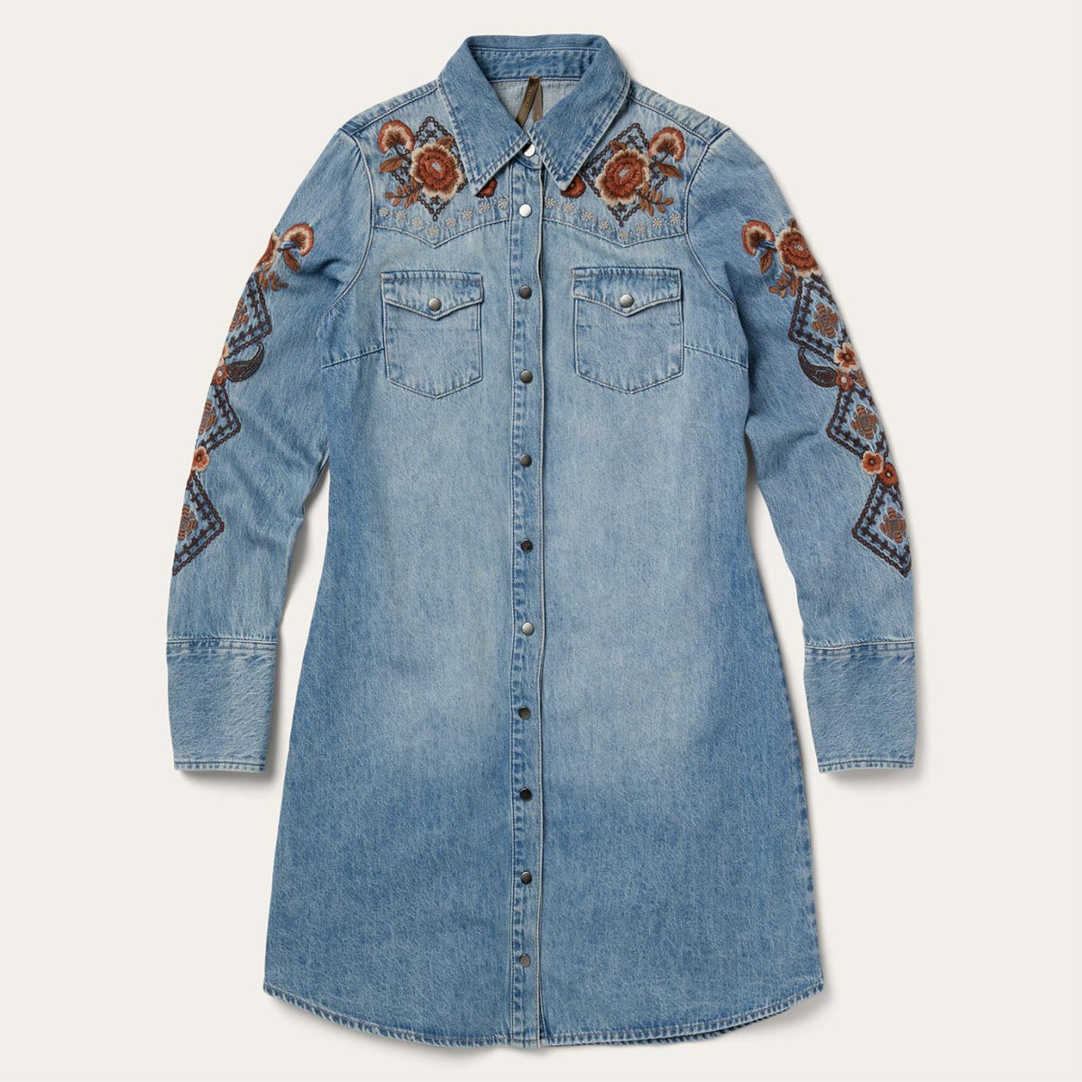 Women Shirt Dresses | Stetson Floral Embroidered Denim Shirt Dress Blue