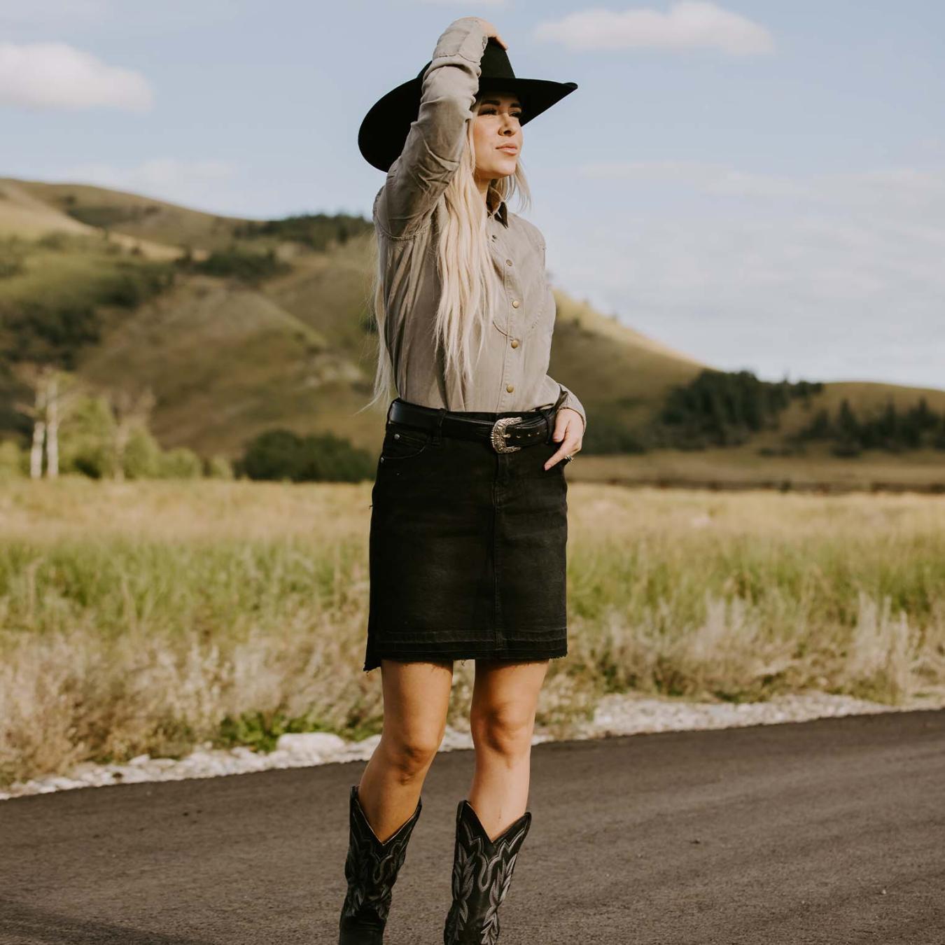 Women Skirts &amp; Shorts | Stetson Black Denim 5-Pocket Skirt Black
