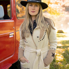 Women Sweaters | Stetson Horseshoe &amp; Star Belted Cardigan White