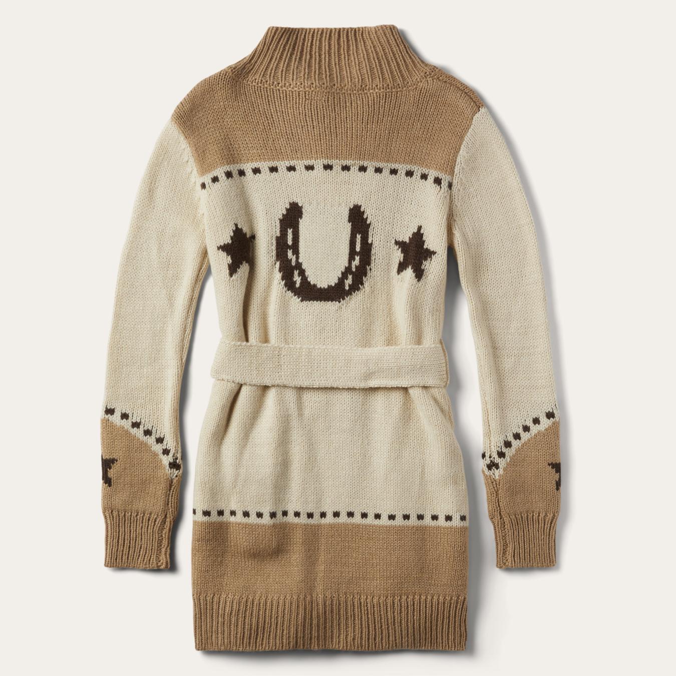Women Sweaters | Stetson Horseshoe &amp; Star Belted Cardigan White