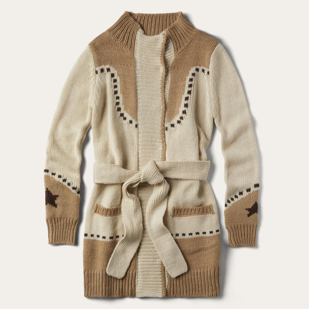 Women Sweaters | Stetson Horseshoe &amp; Star Belted Cardigan White