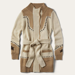 Women Sweaters | Stetson Horseshoe &amp; Star Belted Cardigan White