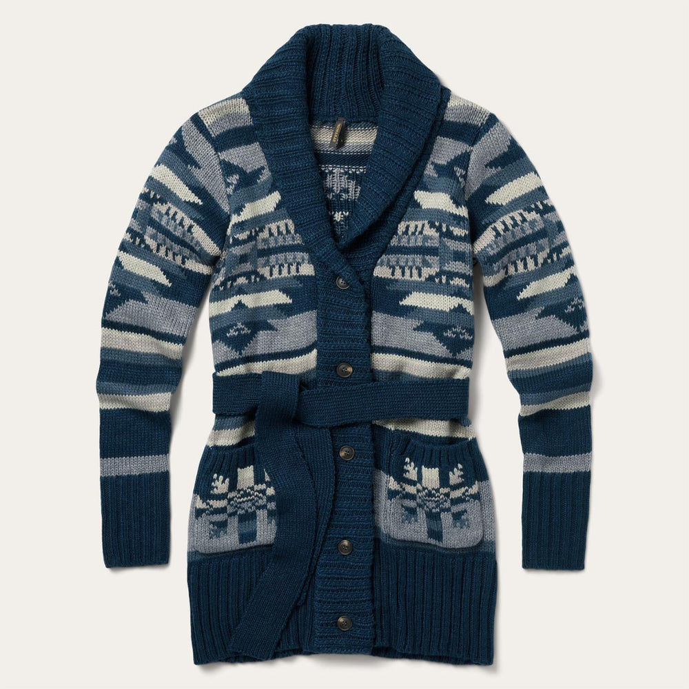 Women Sweaters | Stetson Indigo Aztec Belted Cardigan Blue