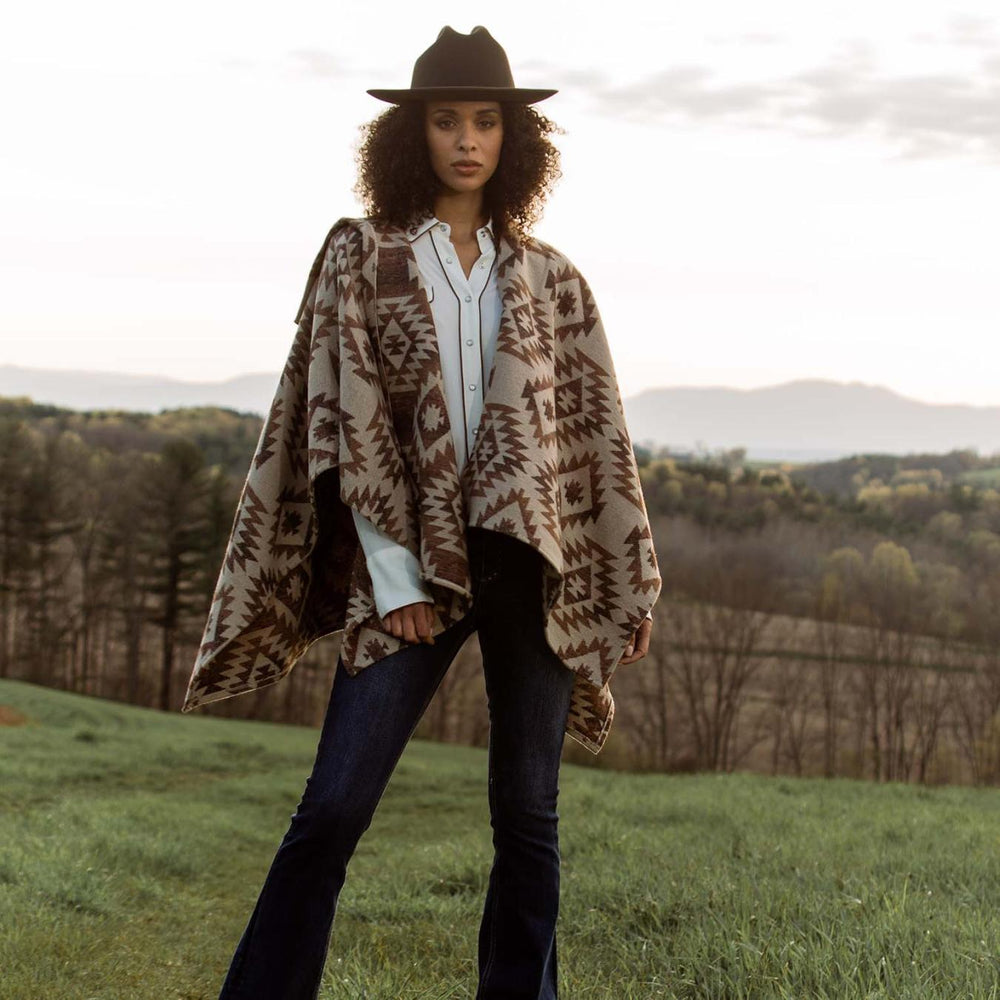 Women Sweaters | Stetson Tan Aztec Poncho Brown