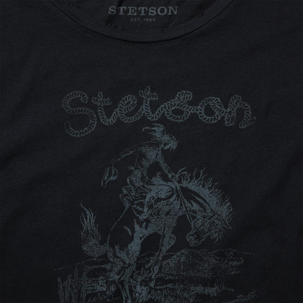 Women Tees | Stetson Bucking Cowboy Graphic Tee Black