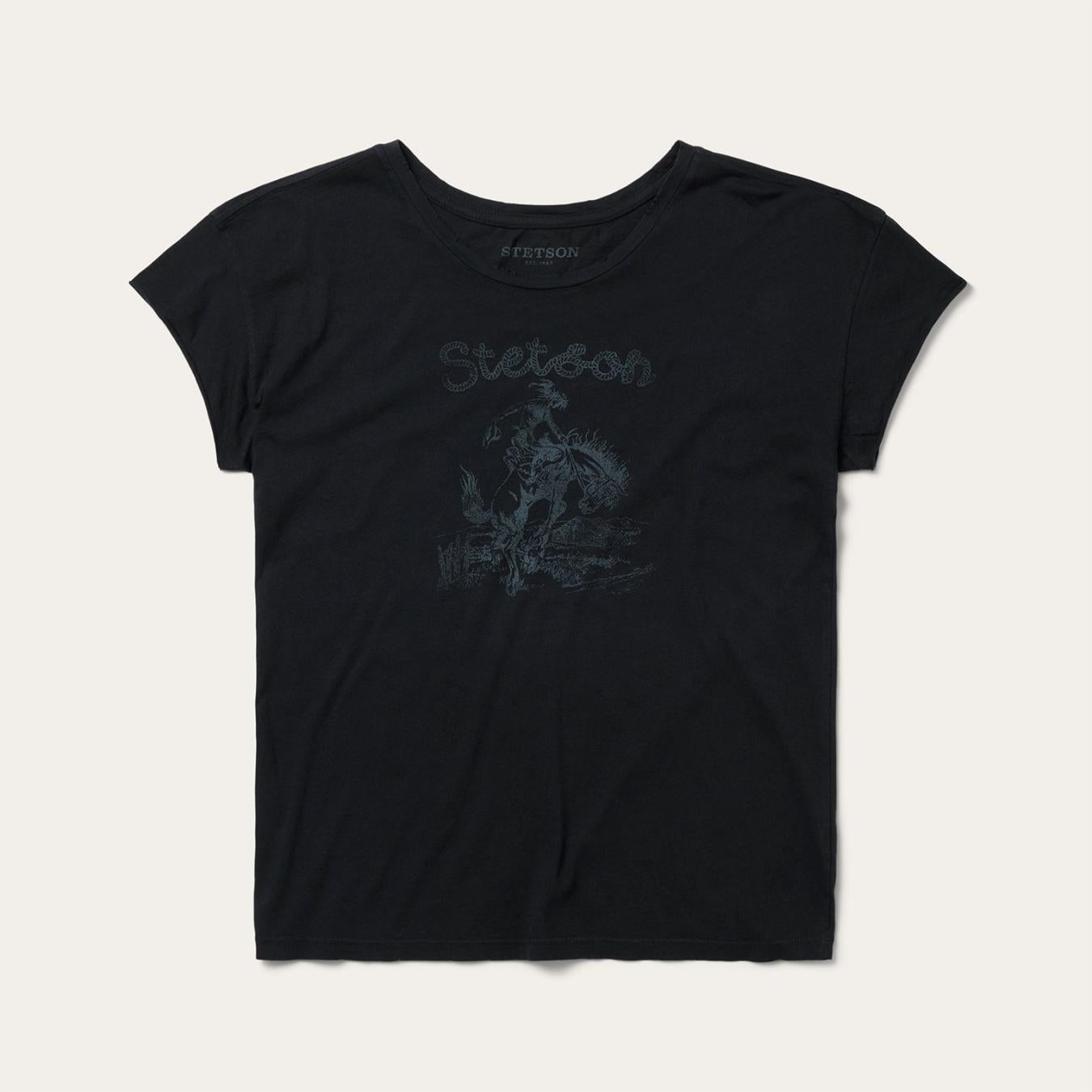 Women Tees | Stetson Bucking Cowboy Graphic Tee Black