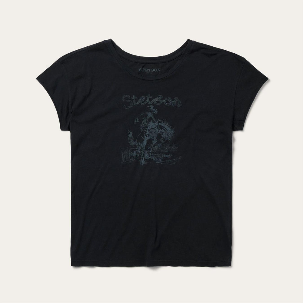 Women Tees | Stetson Bucking Cowboy Graphic Tee Black