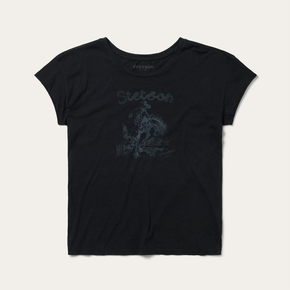 Women Tees | Stetson Bucking Cowboy Graphic Tee Black
