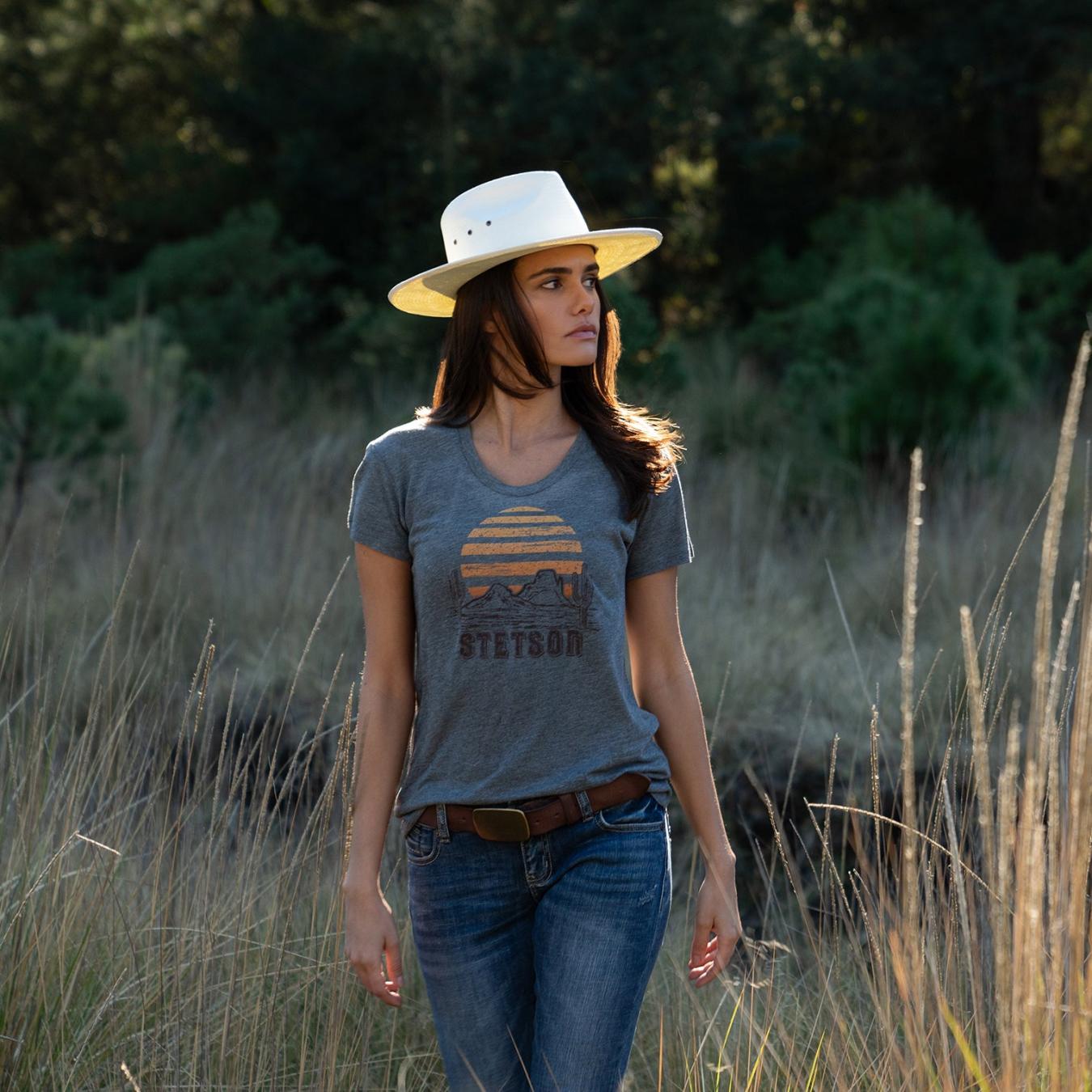 Women Tees | Stetson Sunset Graphic Tee Grey
