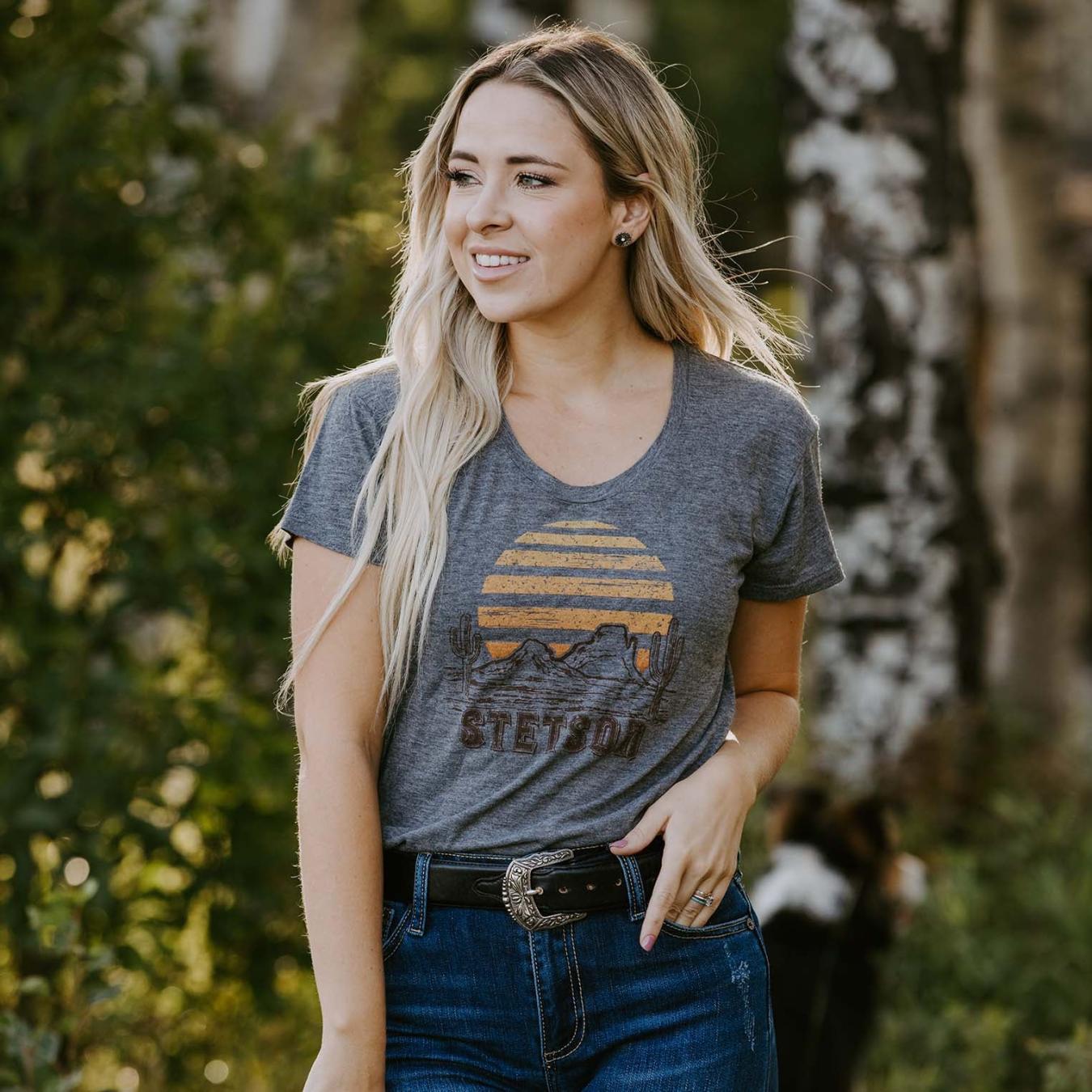 Women Tees | Stetson Sunset Graphic Tee Grey