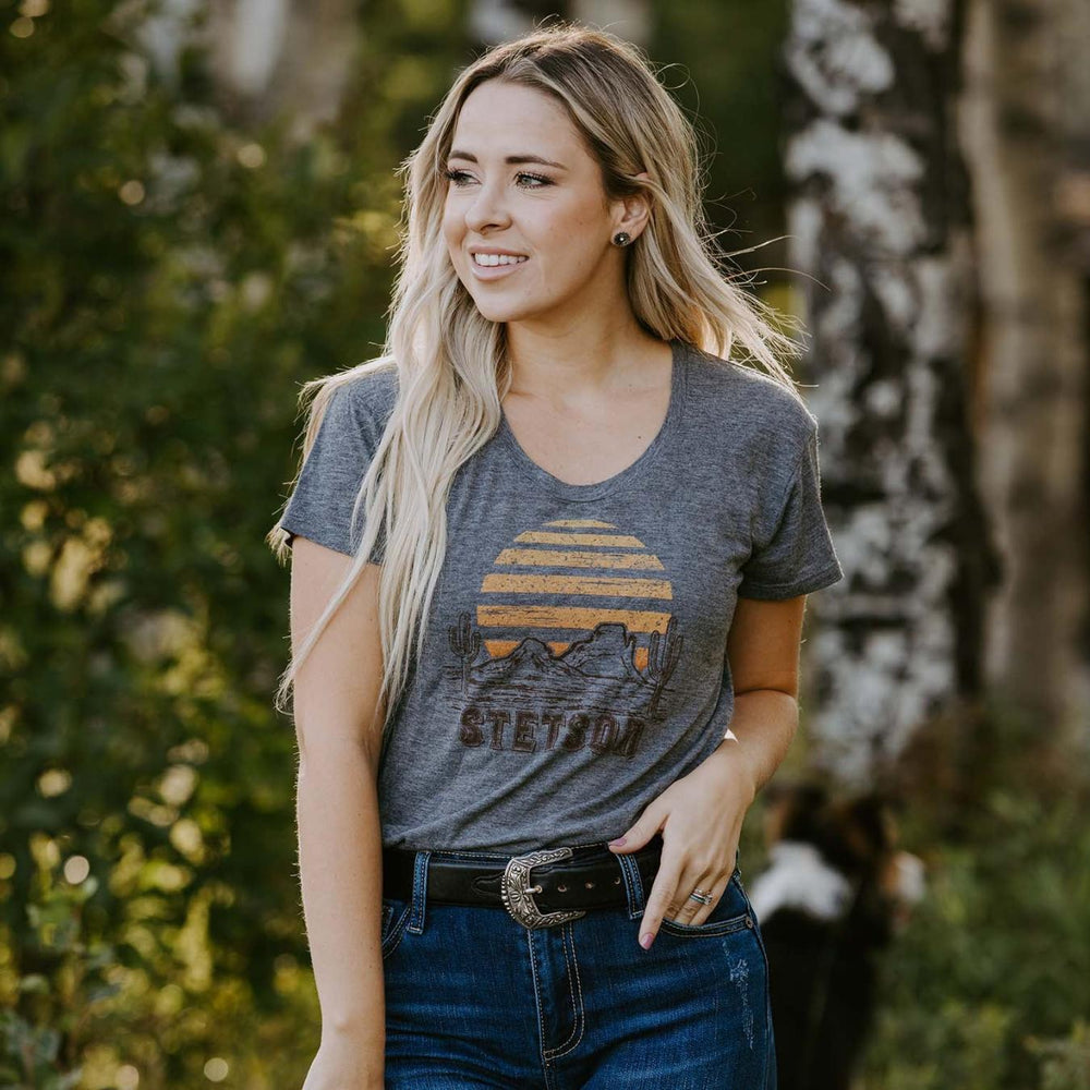 Women Tees | Stetson Sunset Graphic Tee Grey