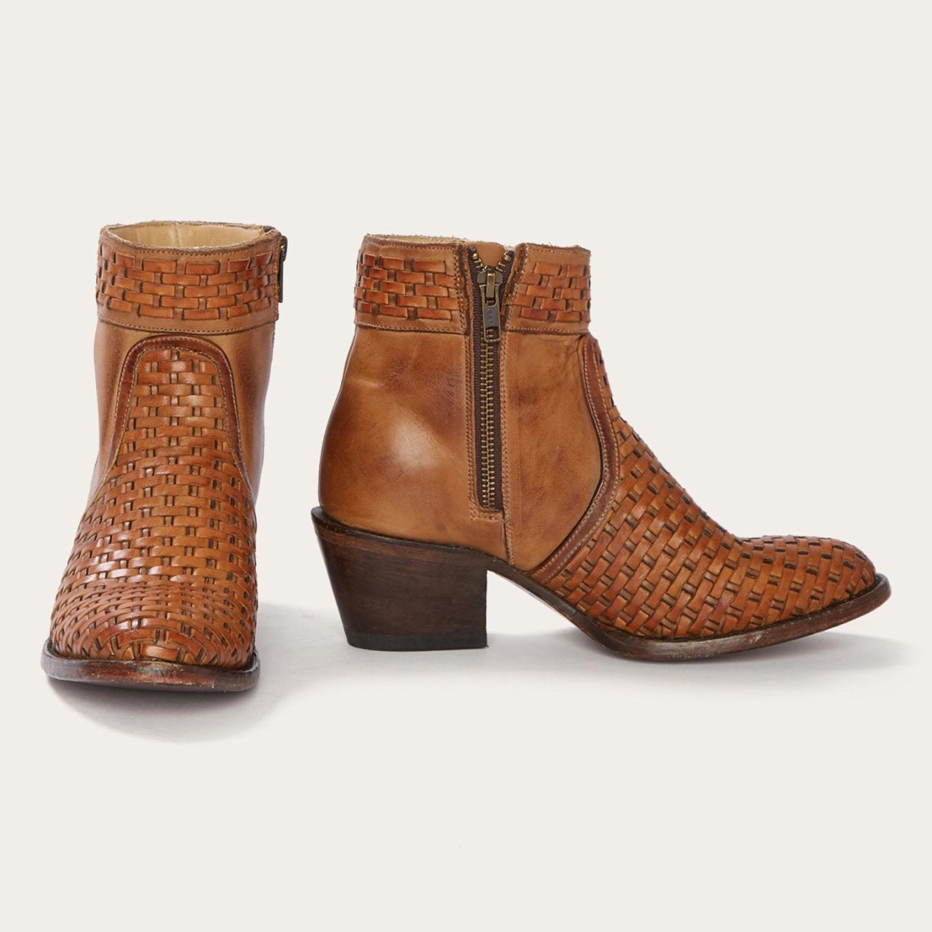 Women Western | Stetson Basketweave Side Zip Ankle Boot Brown