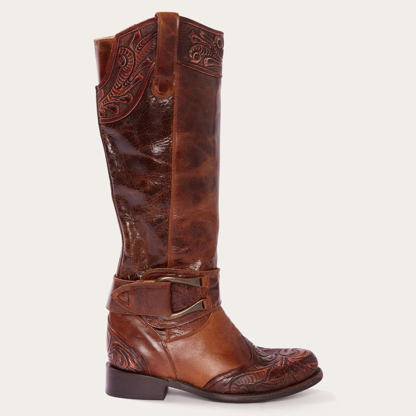 Women Western | Stetson Burnished Cognac Paisley Side Zip Cowboy Boot Tan
