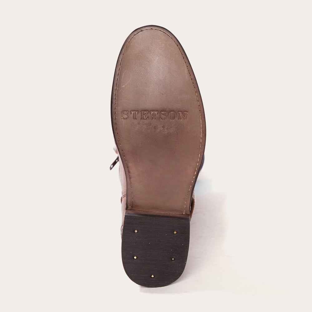 Women Western | Stetson Burnished Cognac Paisley Side Zip Cowboy Boot Tan