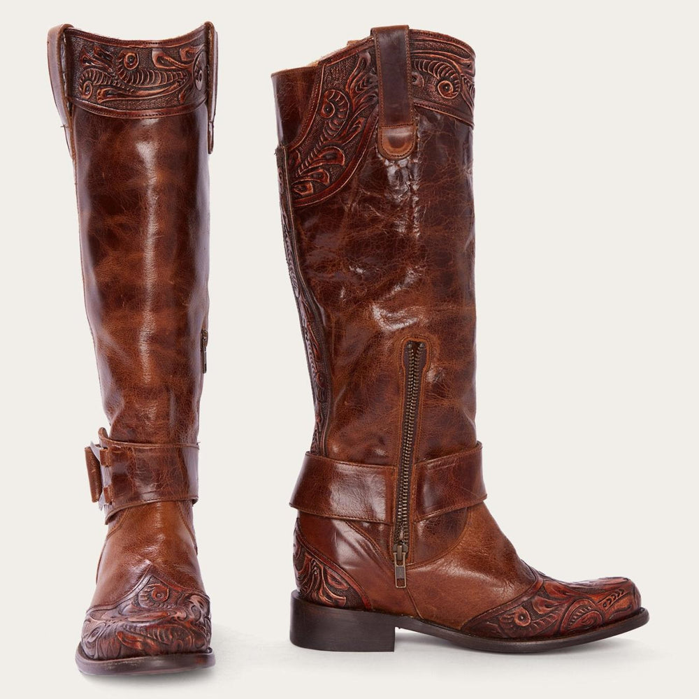 Women Western | Stetson Burnished Cognac Paisley Side Zip Cowboy Boot Tan